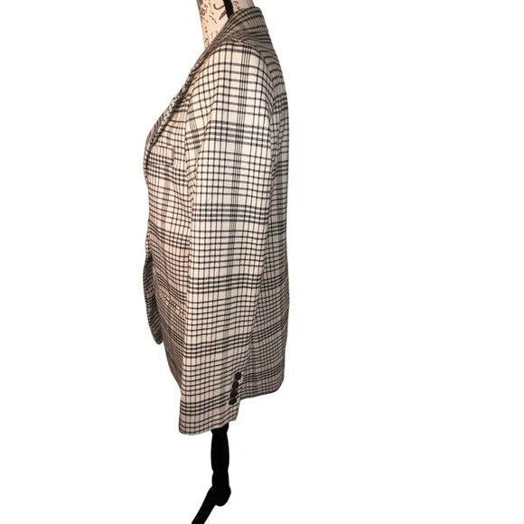 MNG Mango, S, tan black plaid long sleeve single button padded knit blazer  - Picture 5 of 11